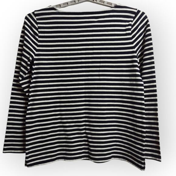 Talbots Navy White Striped Daisy Embroidered Top Women’s M 100% Cotton - Picture 3 of 9